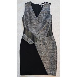 DKNY Black/Silver Dress with Leather Trim